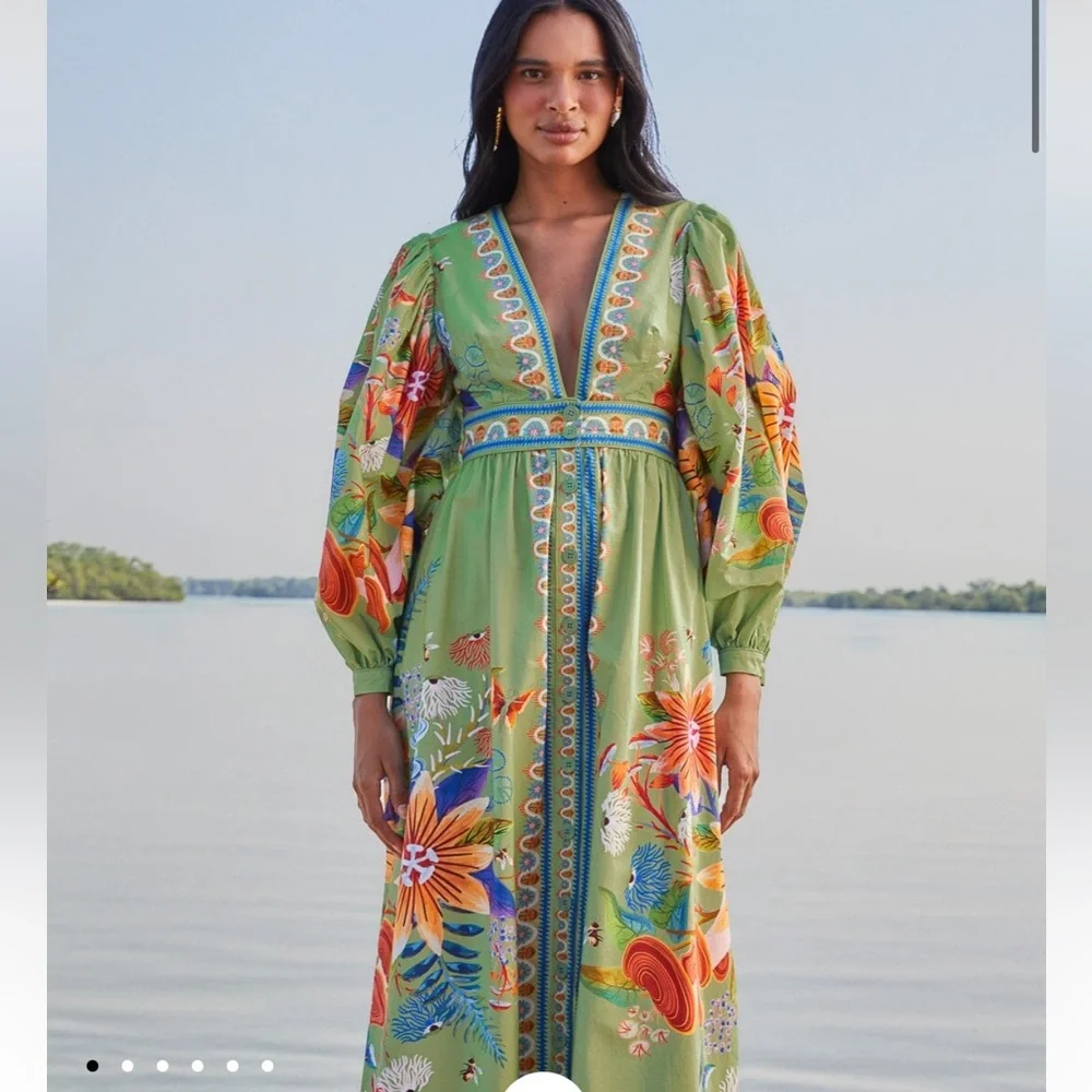 Farm Rio green bright yard maxi dress - Picture 3 of 10